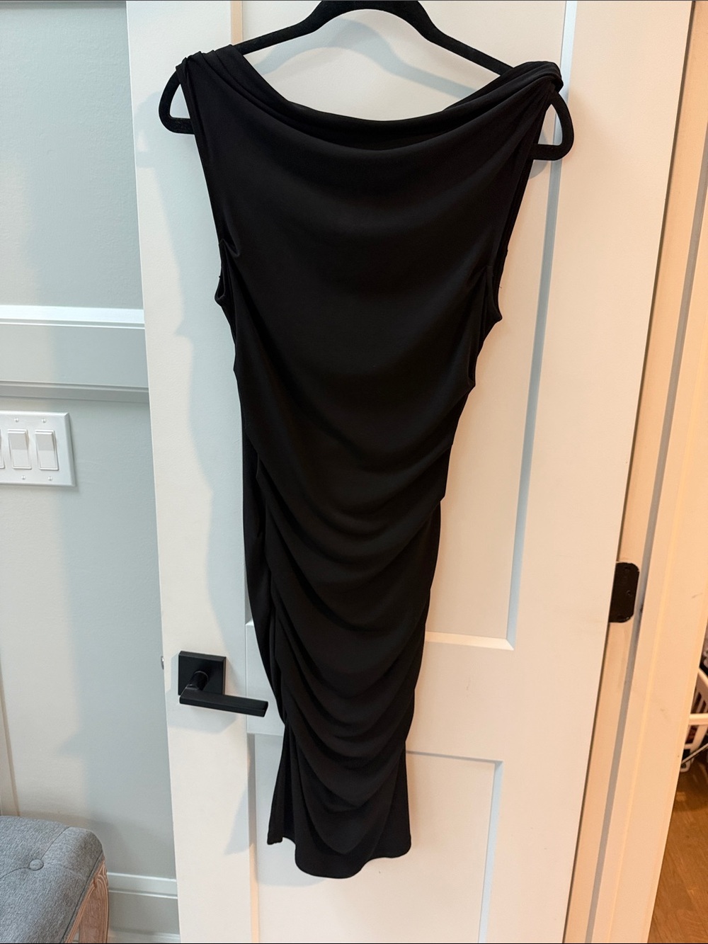 Moda International Black Draped Midi Dress